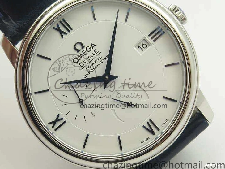 0106 Fashionable De Ville Prestige Real Power Reserve SS TW 1:1 Best Edition White Dial Blue Markers On Leather Strap A 8094